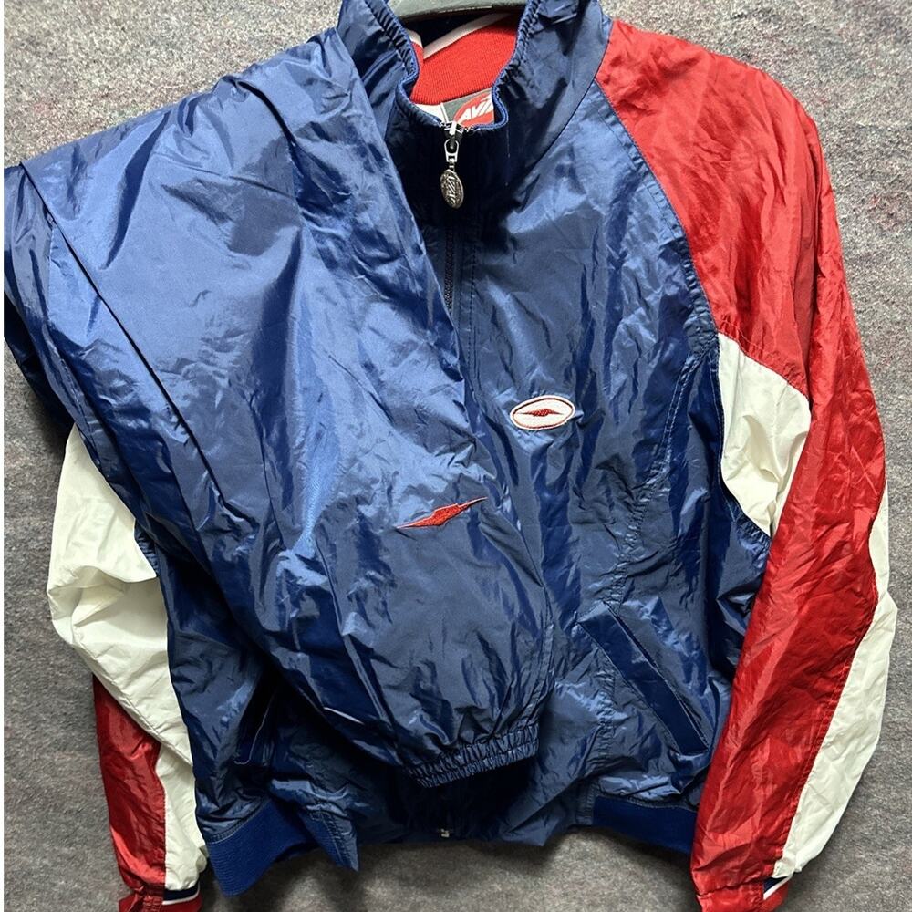 Vintage Track Suit Womens L Red White Blue Parachute Nylon Jacket Pants 90s Set